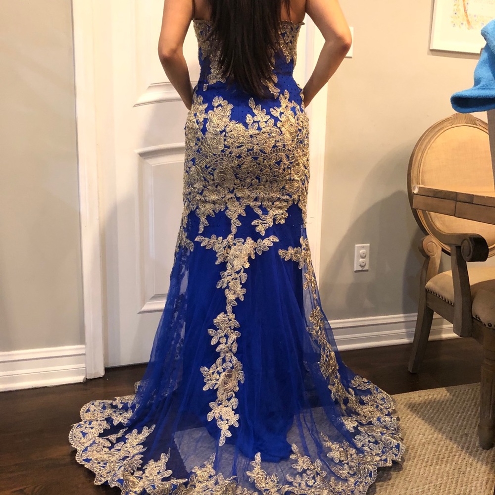 Royal Blue & Gold embellished gown